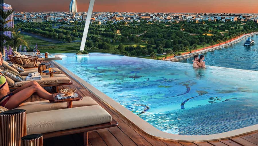 Infinity pool overlooking the Dubai skyline